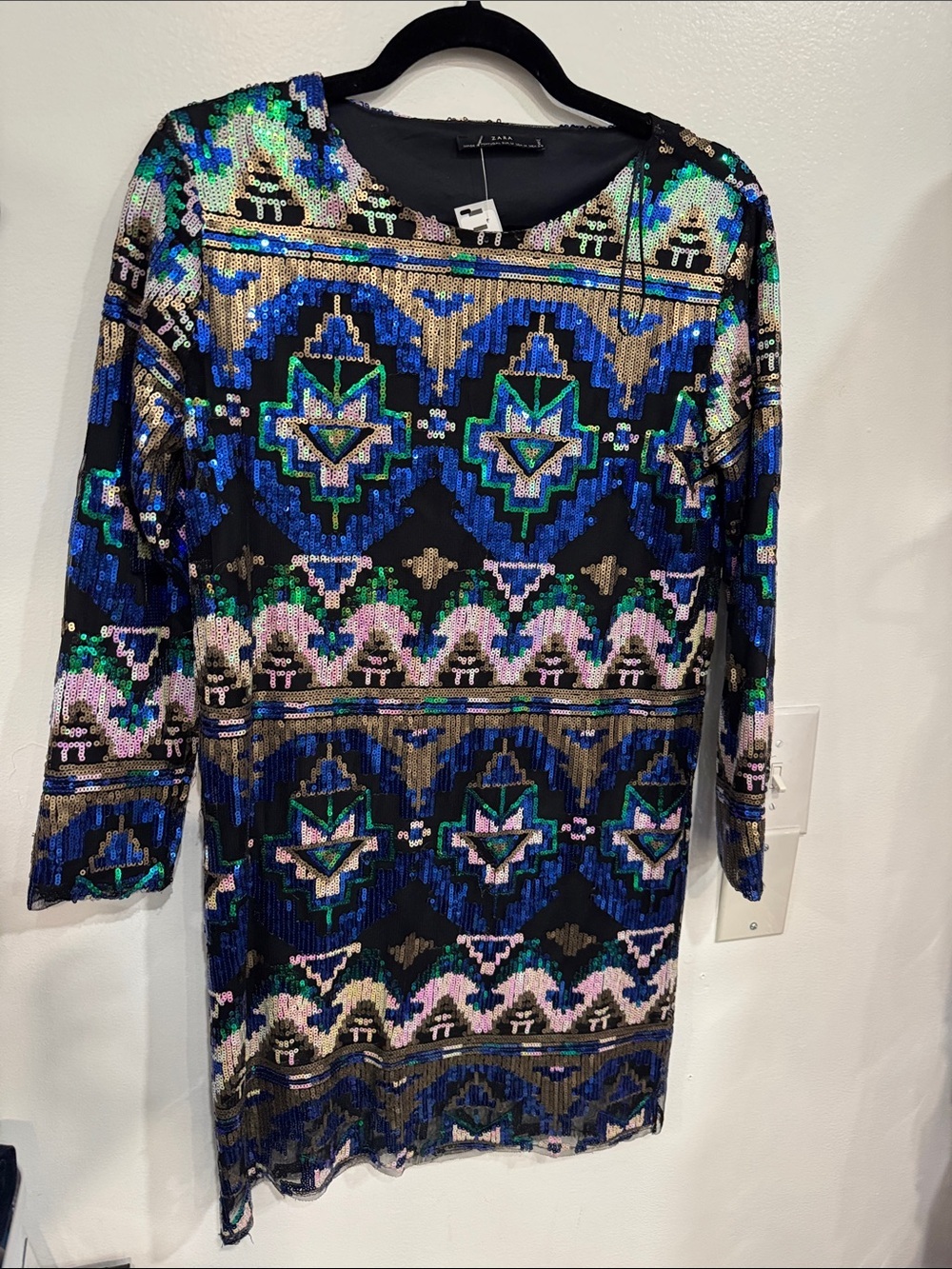 Zara Sequin Long Sleeve Dress - Blue, Green, Black, Pink, Gold